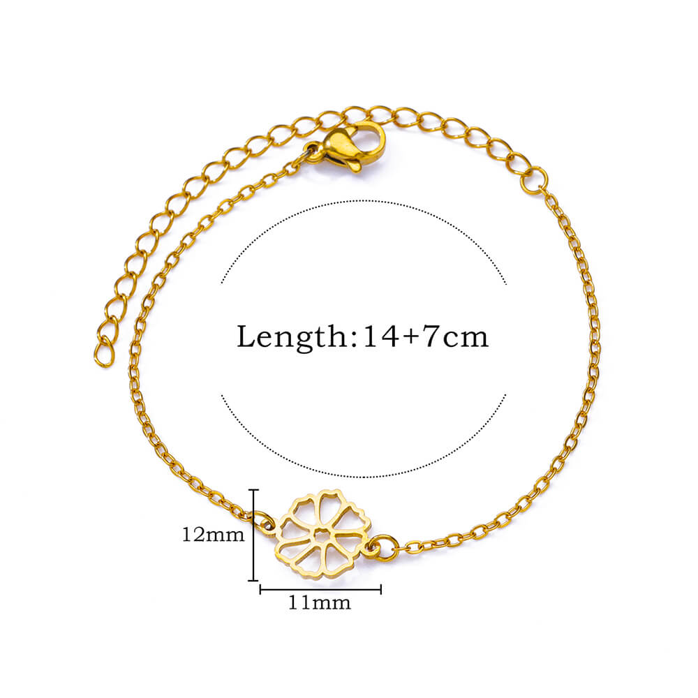 Flower Zircon 18K Real Gold Plated 304 Stainless Steel Bracelet