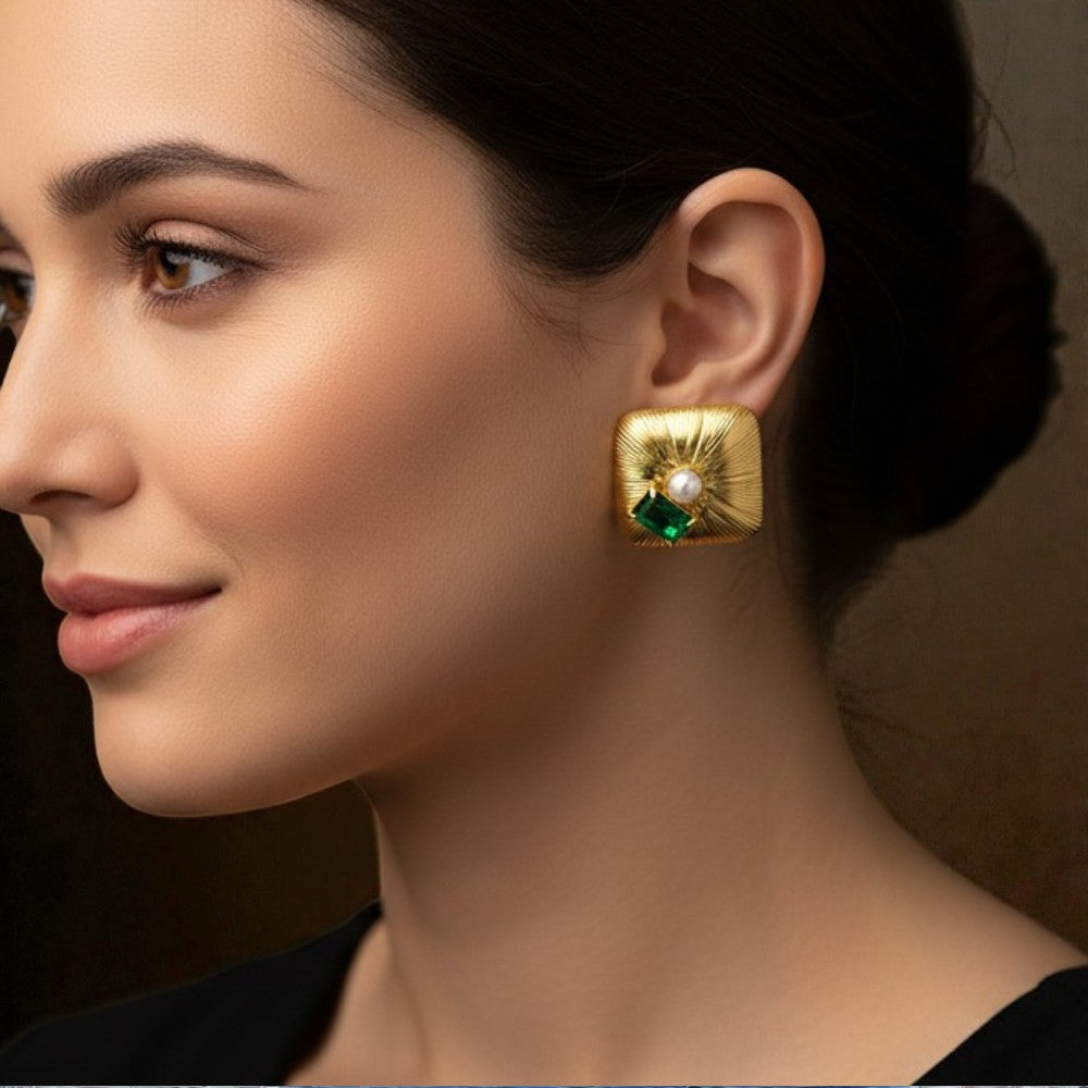 Square gem stone 304 Stainless steel earring