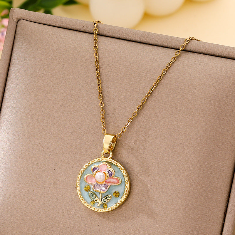 Monet Garden Oil Painting 304 Stainless Steel Non Tarnish Pendant Necklace