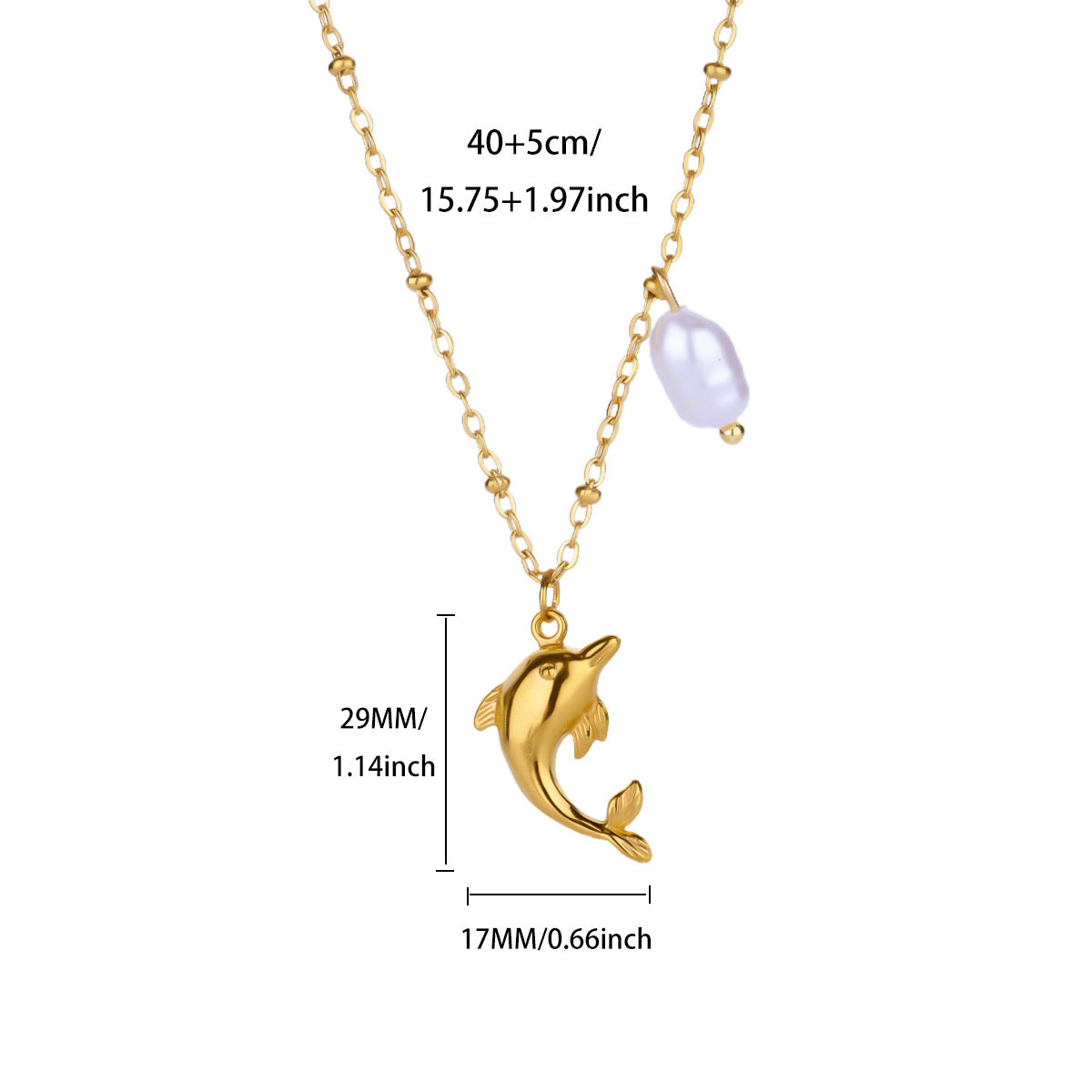 Dolphin and pearl 304 Stainless Steel Non Tarnish Pendant Necklace