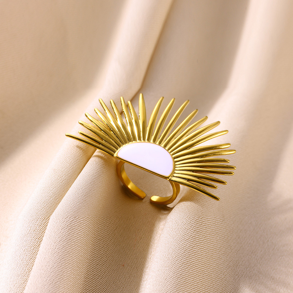 Beach style Half sunny 304 Stainless Steel Finger Ring Adjustable