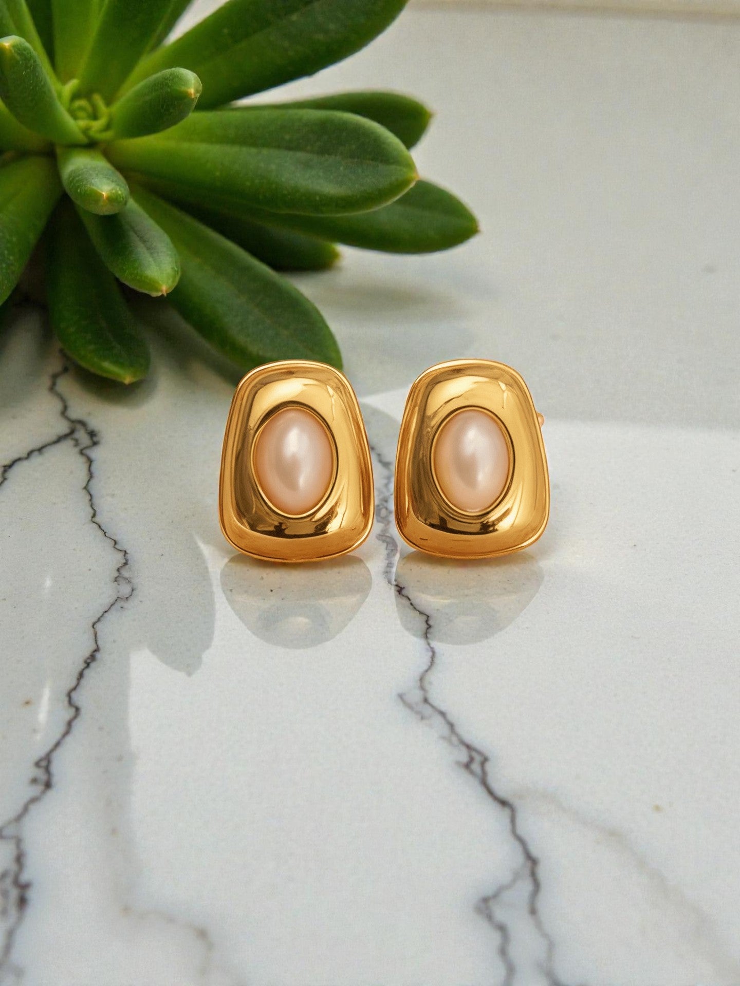 Oval & pearl 304 Stainless steel earrings