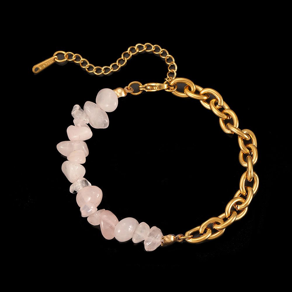 Natural pink Stones Titanium 304 Stainless Steel Bracelet