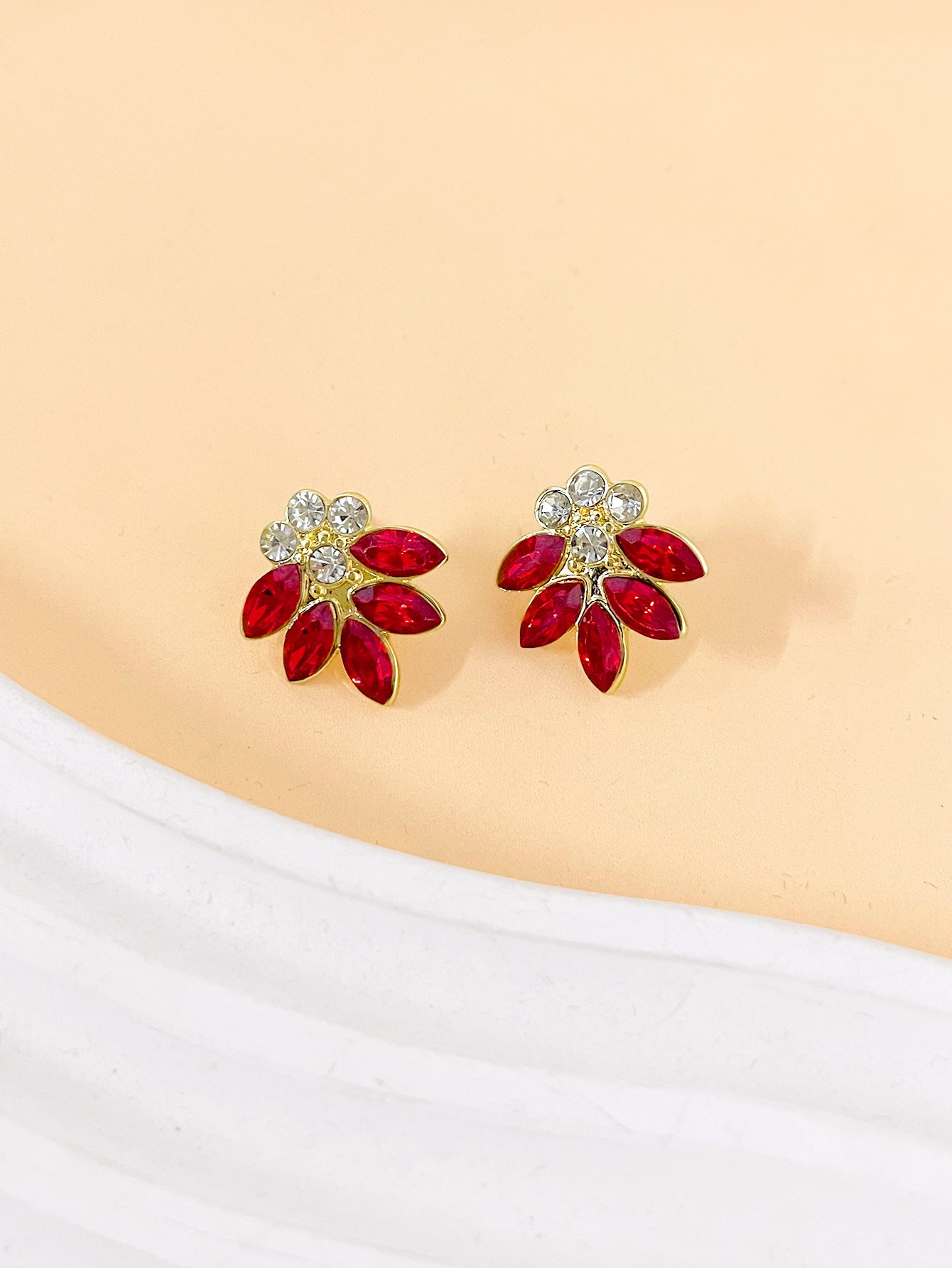 Flower shape red stones 304 Stainless steel earrings