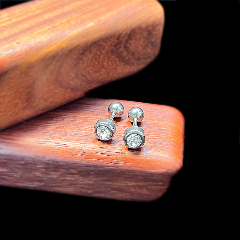 Simple stone stainless steel studs silver