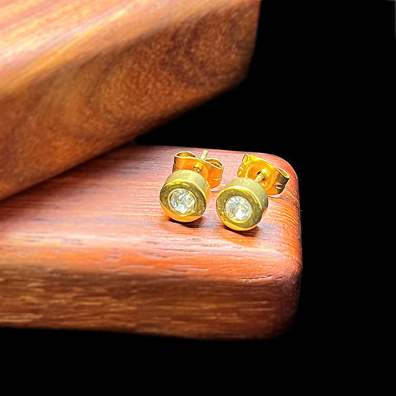 Simple stone stainless steel stud Gold