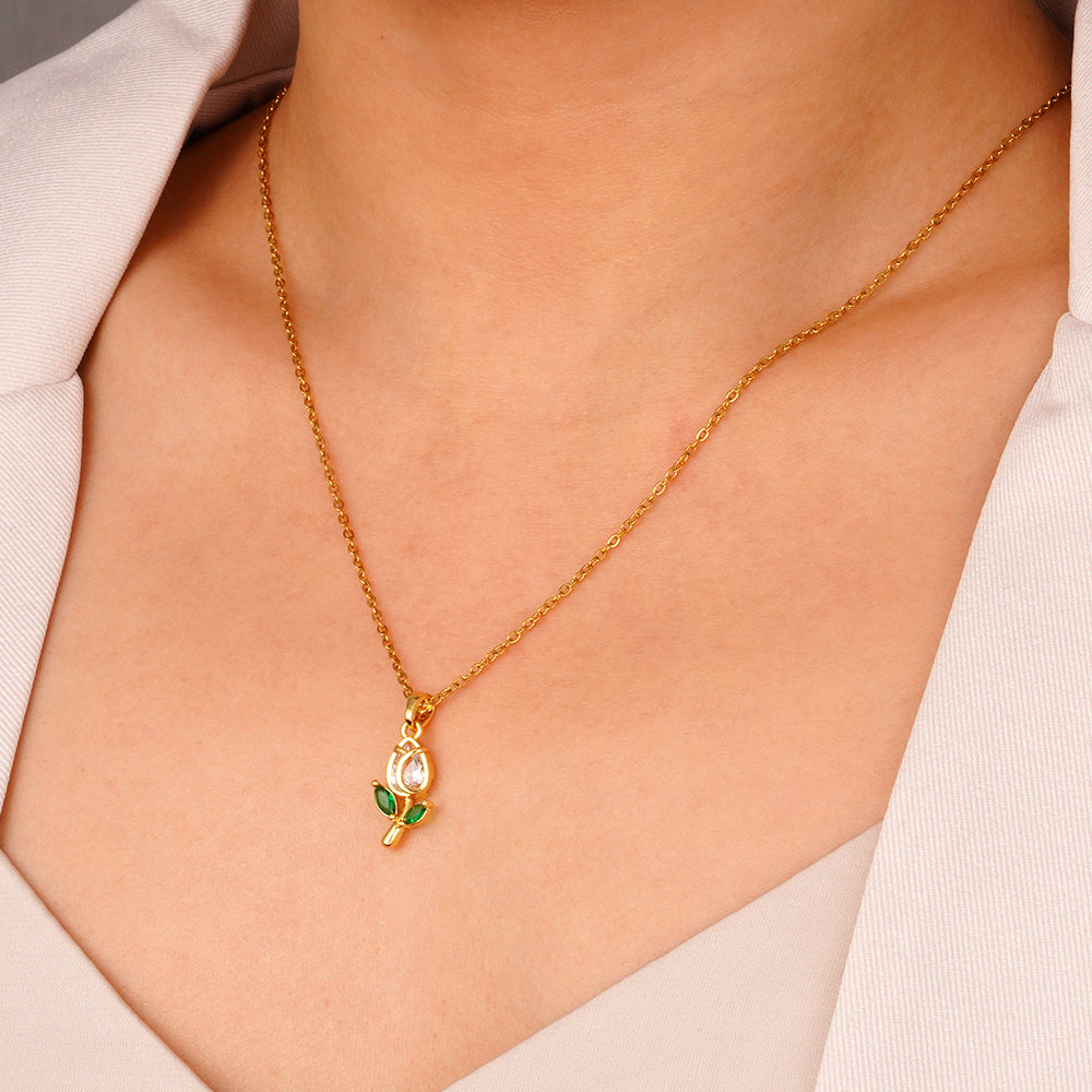 Tulip flower white gold  304 Stainless Steel Non Tarnish Pendant Necklace