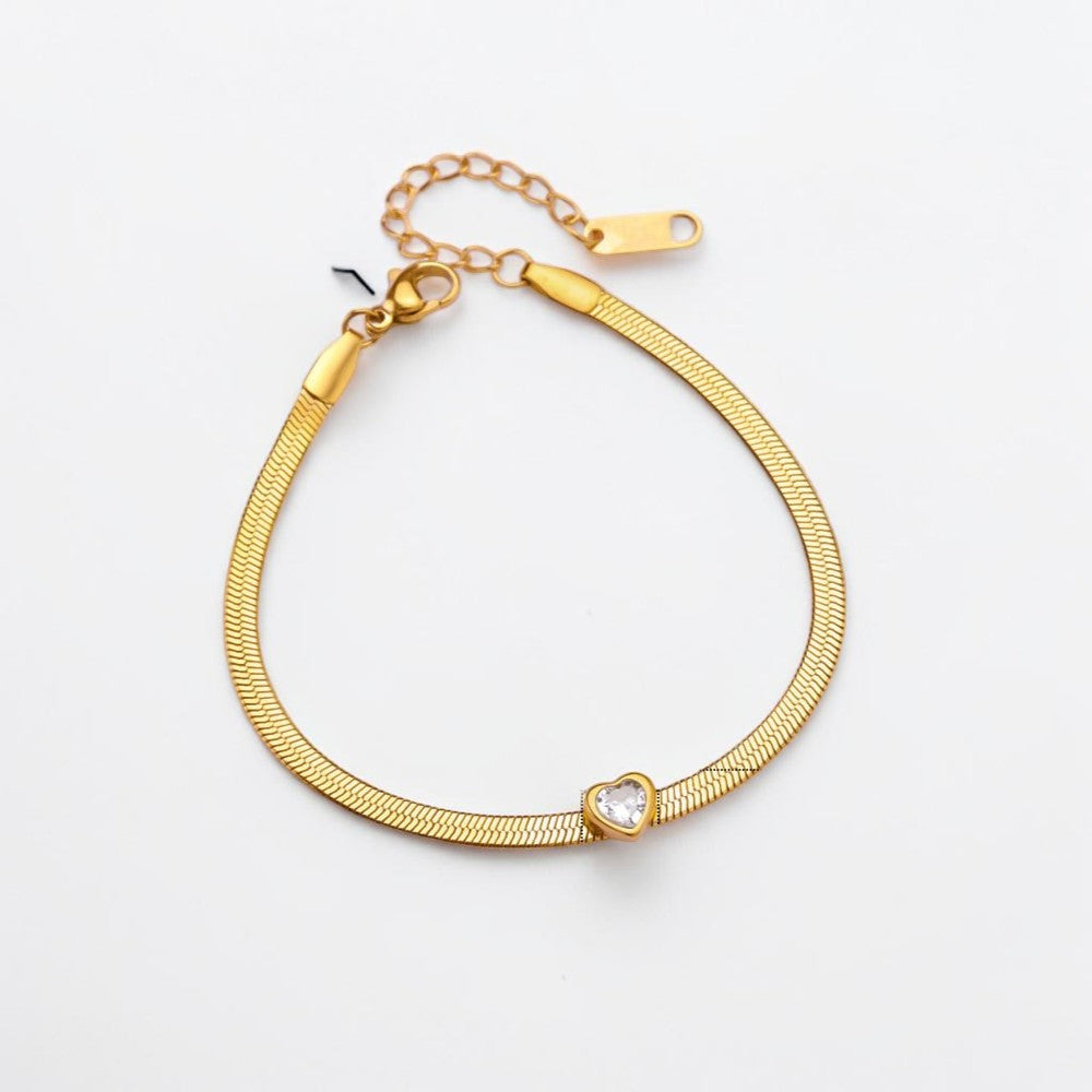 Versatile Heart Shaped white stone 304 Stainless Steel Bracelet