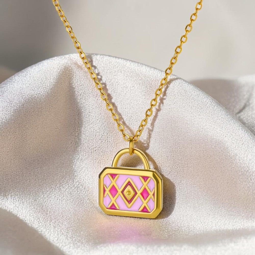 Pink Stylish Bag  304 Stainless Steel Non Tarnish Pendant Necklace