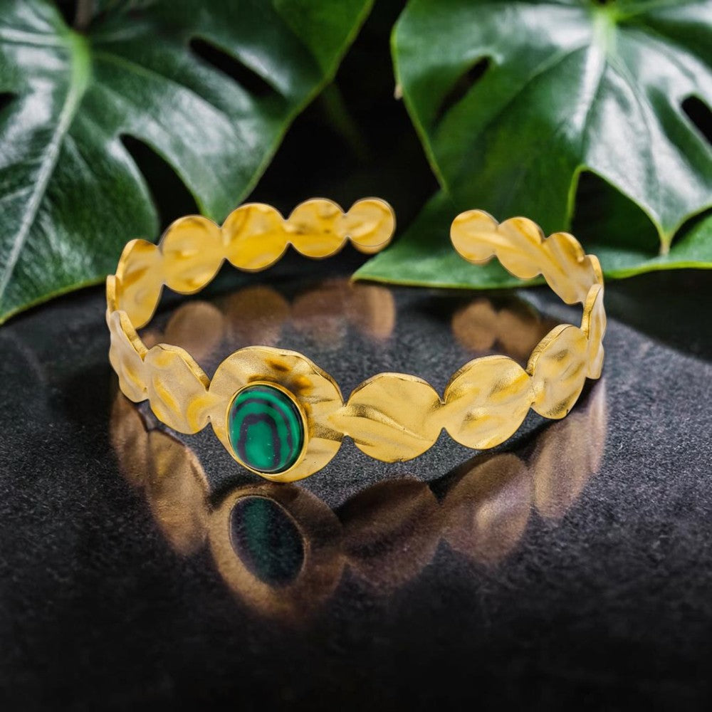 Natural Stone 18K Real Gold Plated 304 Stainless Steel Bracelet