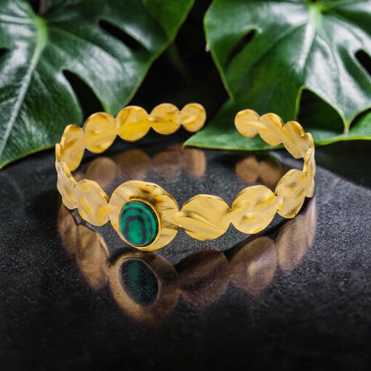 Natural Stone 18K Real Gold Plated 304 Stainless Steel Bracelet