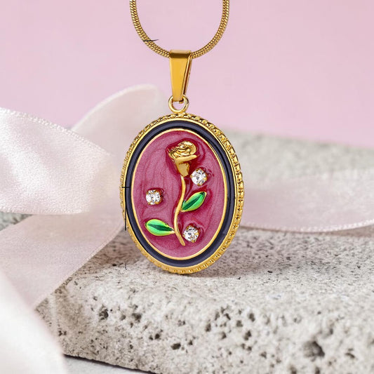 Roseflower Oval shape 304 Stainless Steel Non Tarnish Pendant Necklace