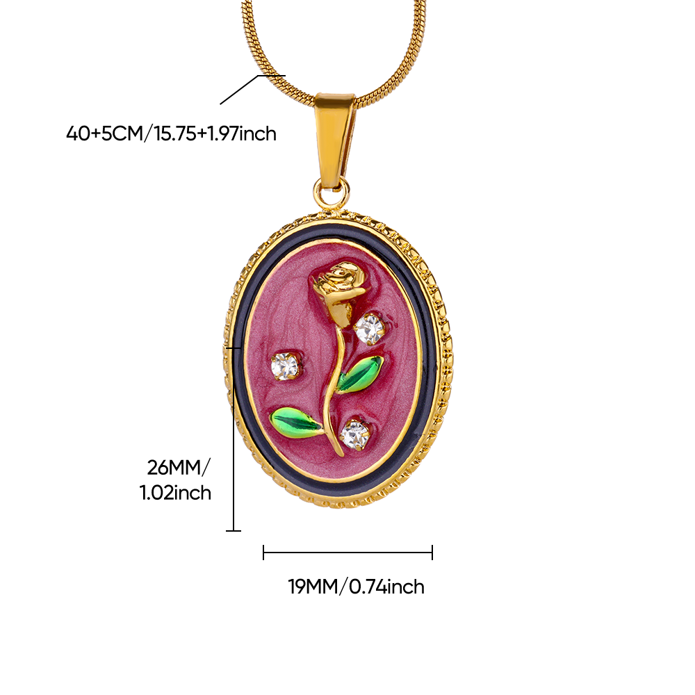 Roseflower Oval shape 304 Stainless Steel Non Tarnish Pendant Necklace