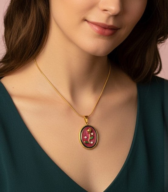 Roseflower Oval shape 304 Stainless Steel Non Tarnish Pendant Necklace