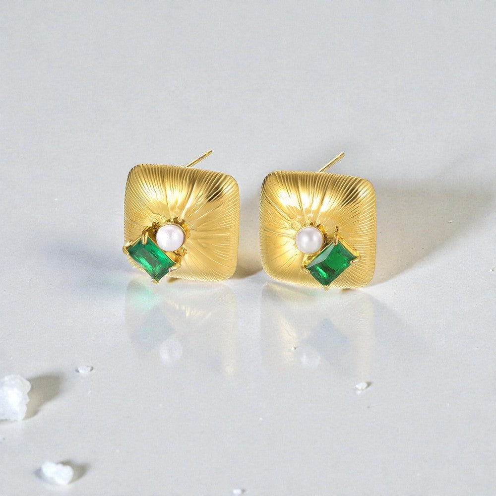 Square gem stone 304 Stainless steel earring