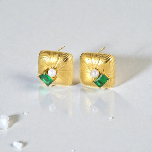 Square gem stone 304 Stainless steel earring