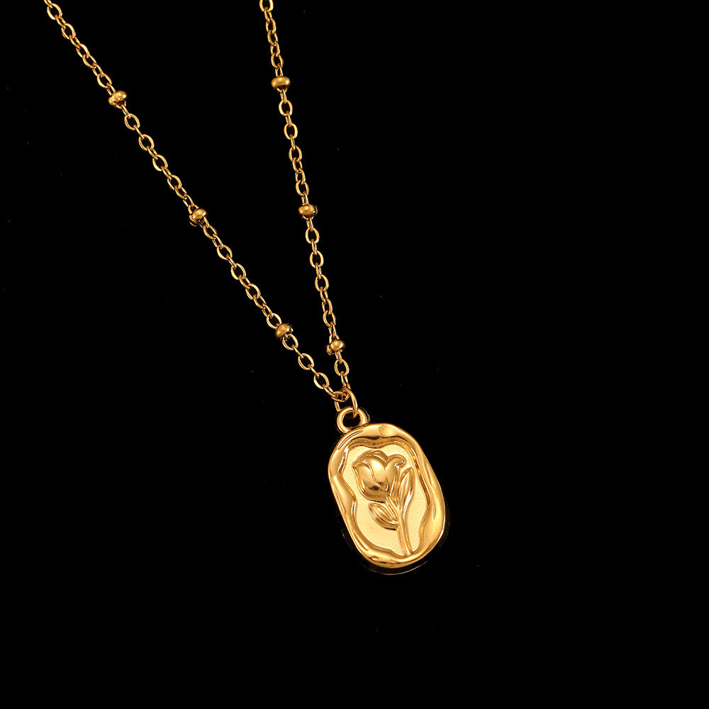 Golden Rose Flower 304 Stainless Steel Non Tarnish Pendant Necklace