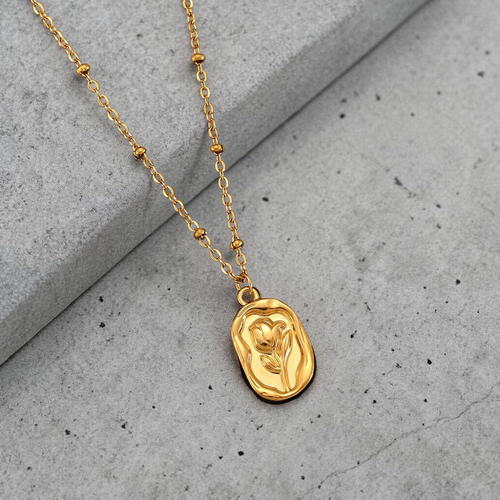 Golden Rose Flower 304 Stainless Steel Non Tarnish Pendant Necklace