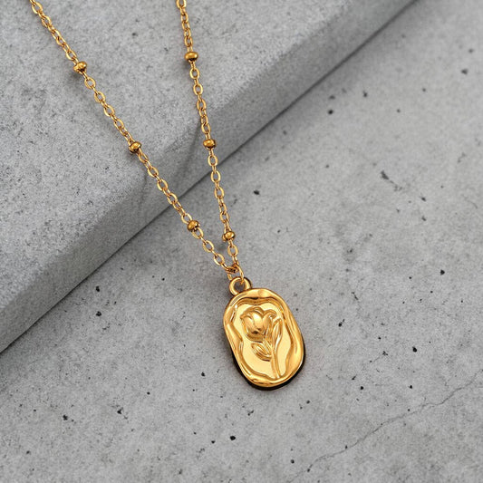 Golden Rose Flower 304 Stainless Steel Non Tarnish Pendant Necklace
