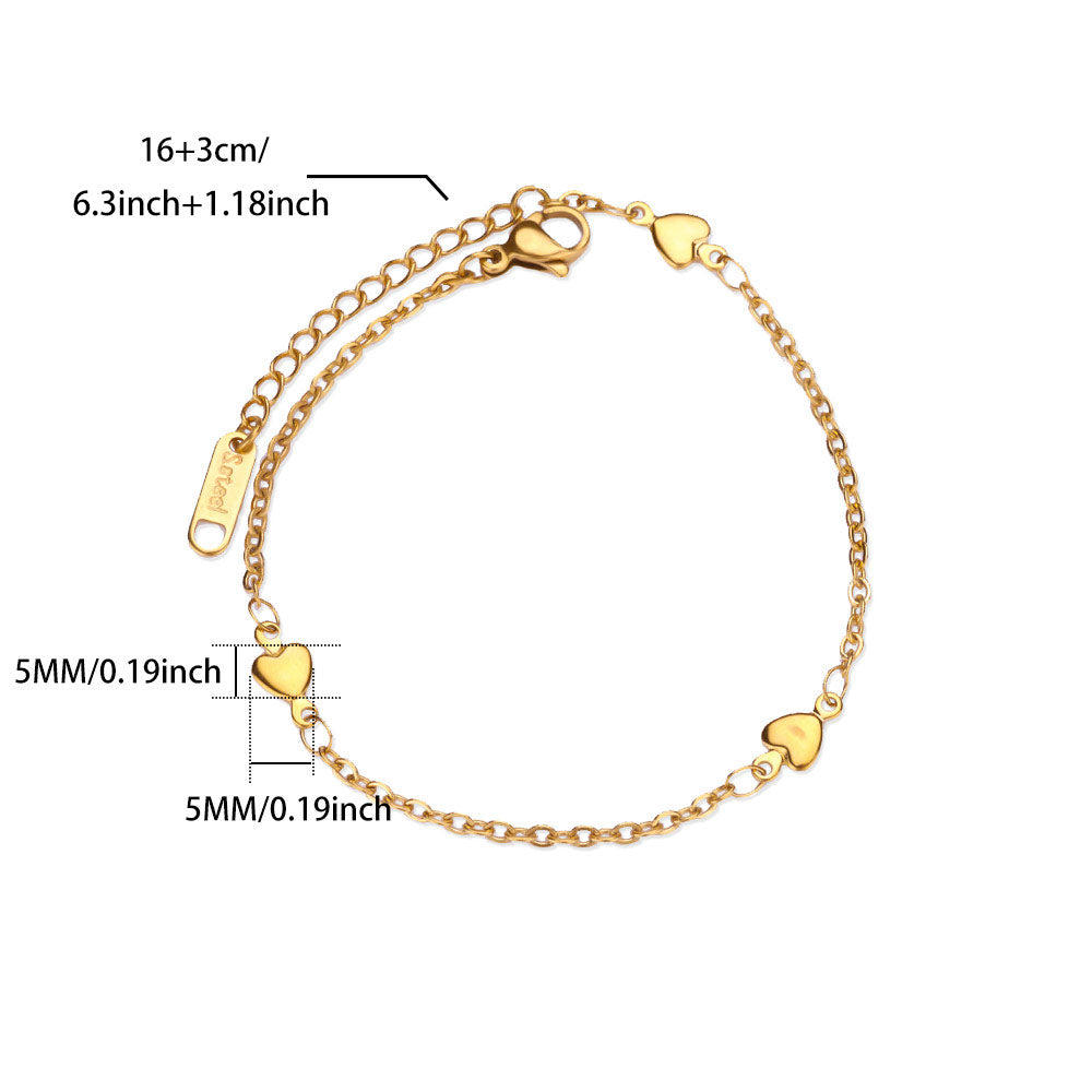 Cute heart shape 18k gold plated 304 Stainless Steel Bracelet
