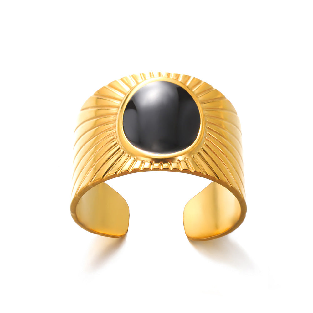 Black stone royal 304 Stainless Steel Elegant Finger Ring Adjustable
