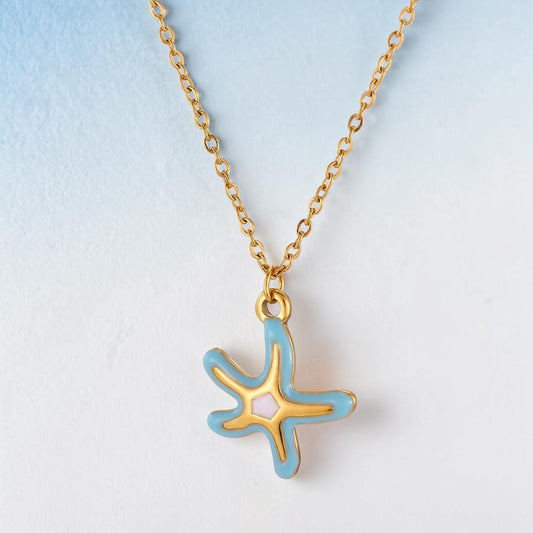 Sun Palm Starfish zircon 304 Stainless Steel Non Tarnish Pendant Necklace