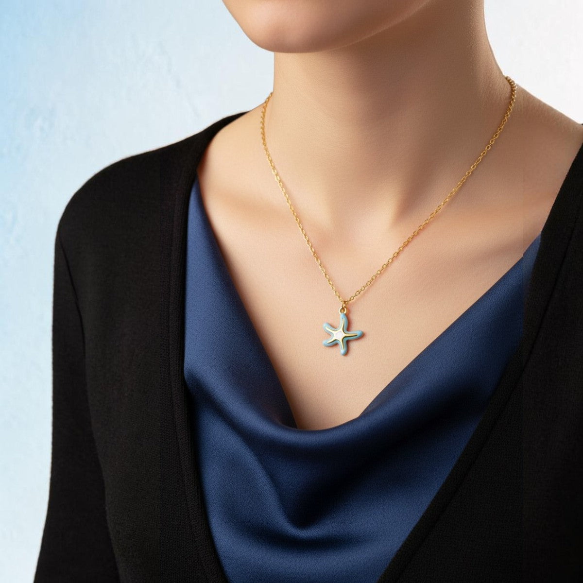 Sun Palm Starfish zircon 304 Stainless Steel Non Tarnish Pendant Necklace