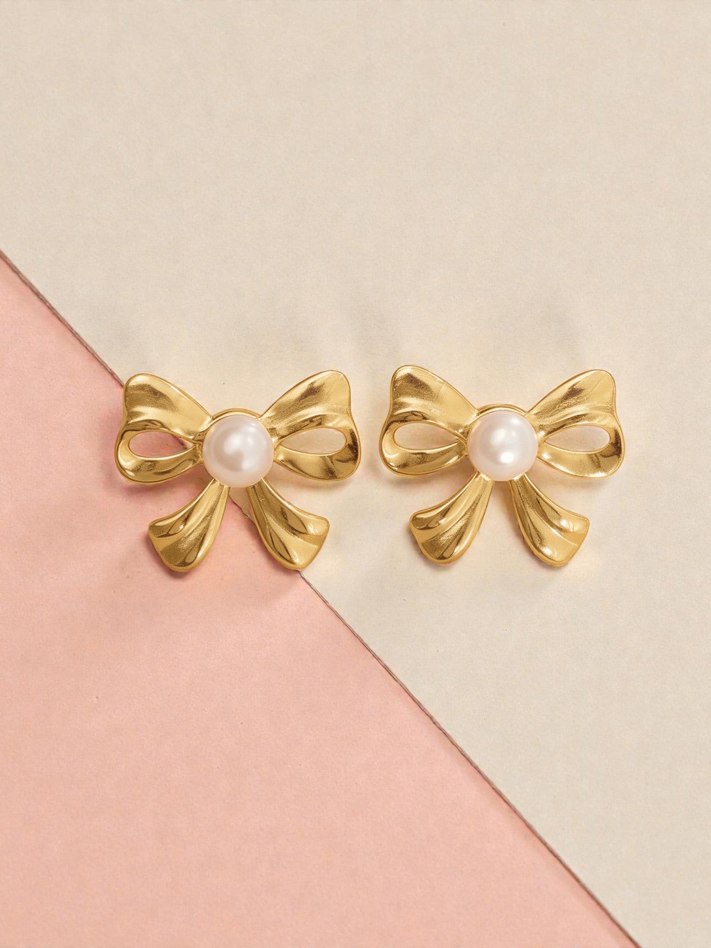 Bow and Pearl 304 Stainless steel earrings