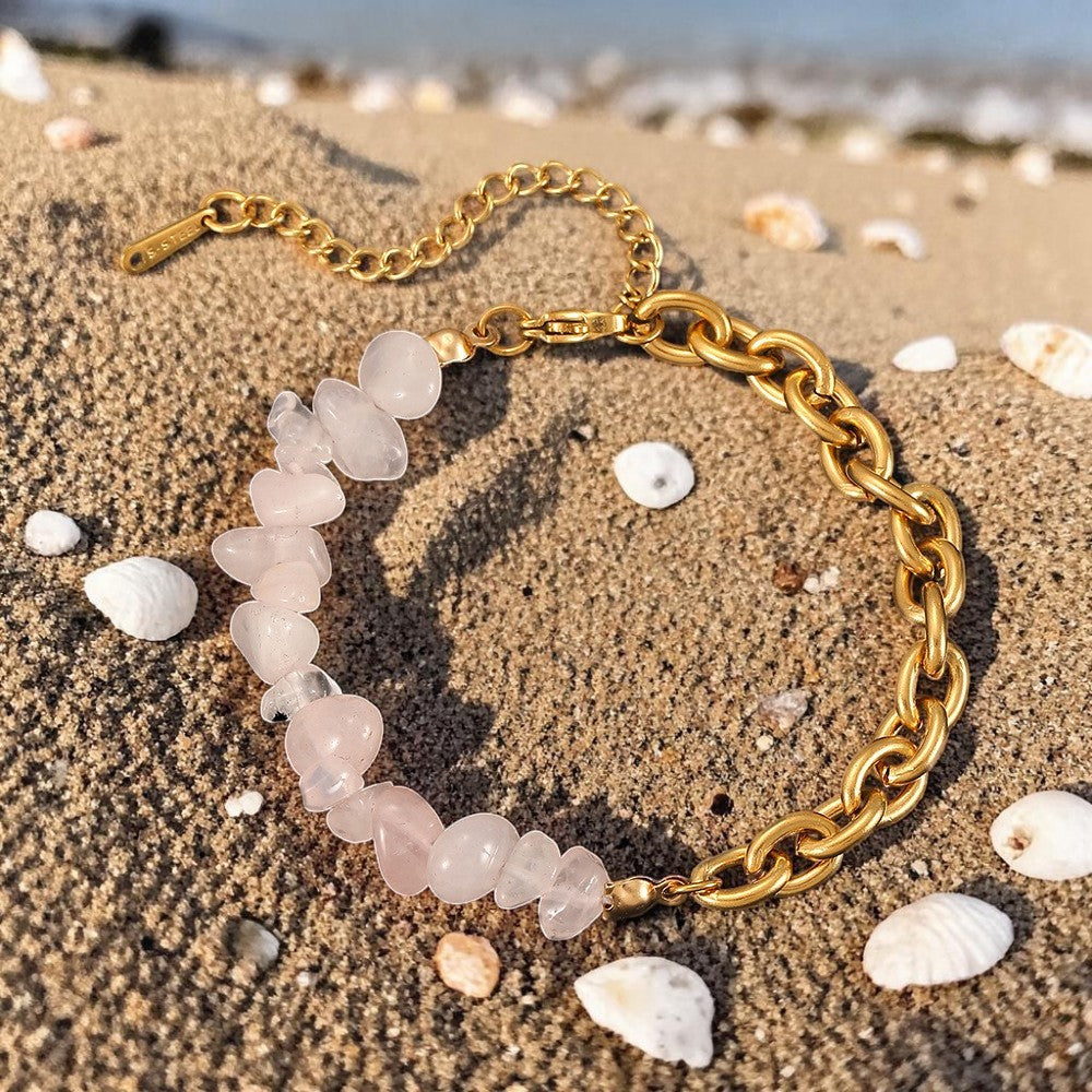 Natural pink Stones Titanium 304 Stainless Steel Bracelet