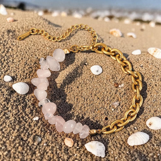 Natural pink Stones Titanium 304 Stainless Steel Bracelet