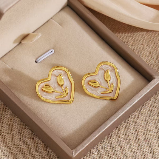 Heart shape inside design 304 Stainless steel 18k gold plated earrings