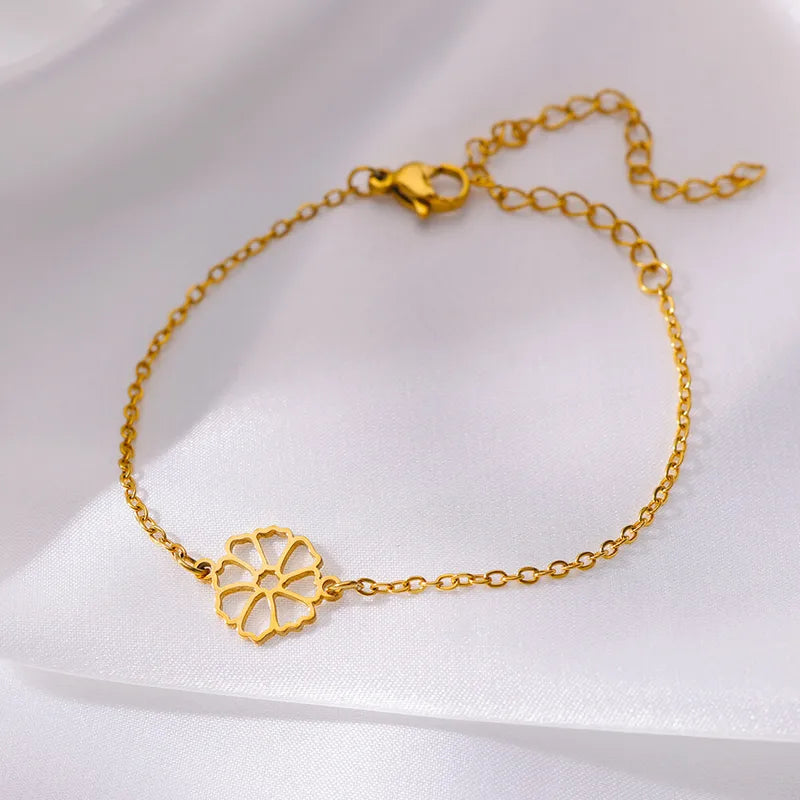 Flower Zircon 18K Real Gold Plated 304 Stainless Steel Bracelet