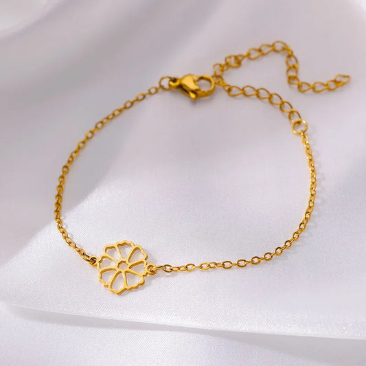 Flower Zircon 18K Real Gold Plated 304 Stainless Steel Bracelet