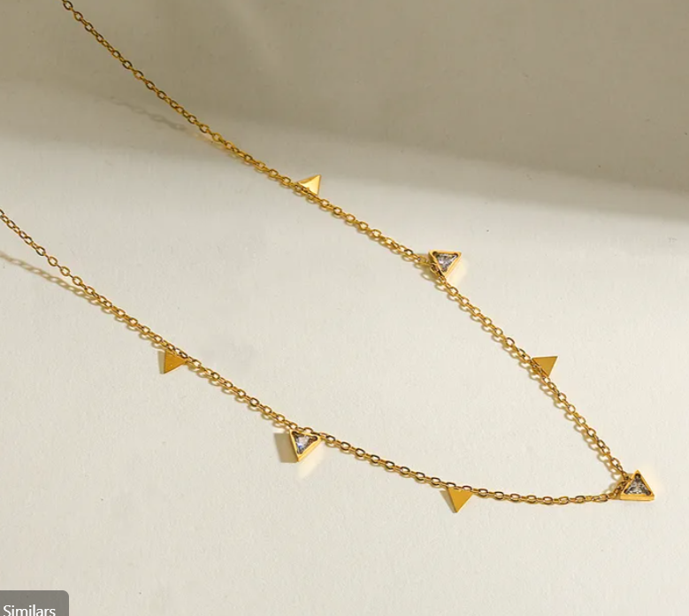 Traingle cut diamond stones  304 Stainless Steel Non Tarnish Pendant Necklace