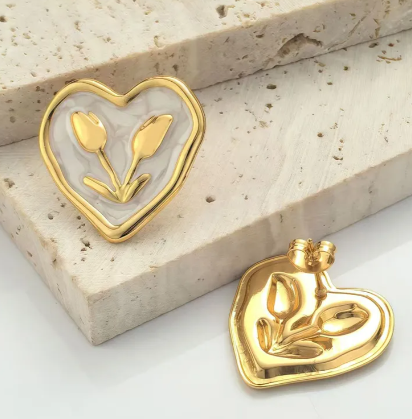 Heart shape inside design 304 Stainless steel 18k gold plated earrings