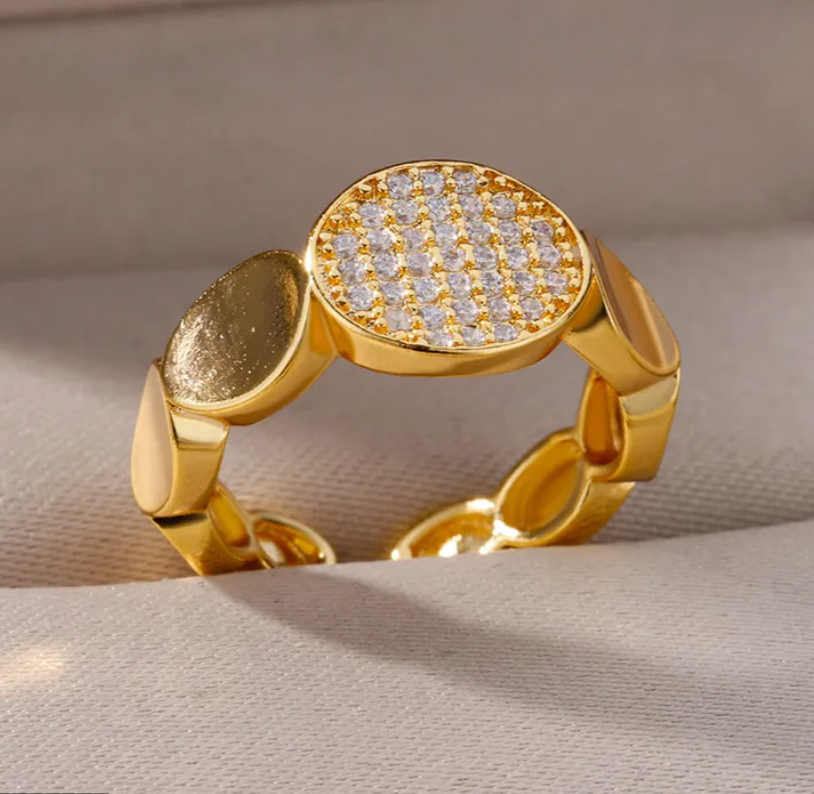 Classy small stones 304 Stainless Steel Elegant Finger Ring Adjustable